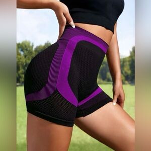 Seamless colorblock wideband waist sport short